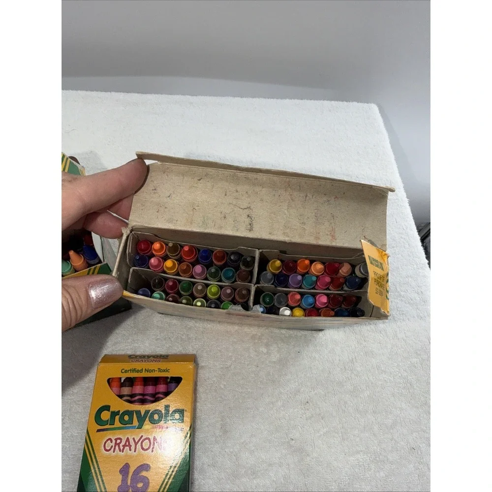 Vtg CRAYOLA 64 BOX Crayons LOT OF 2 Sharpener Retired Colors MOSTLY UNUSED Extra